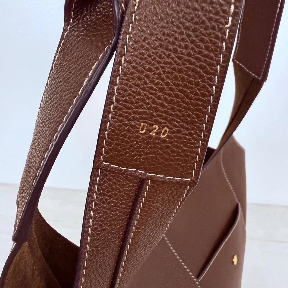 RSVP Paris Parachute Small Tote Bag Womens Brown Grained Calfskin Leather NWT